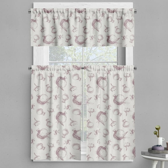 Ambesonne Fine Art Valance & Curtain, Hand Drawn Pomegranates, 55"x30", Coconut and Grey Pink