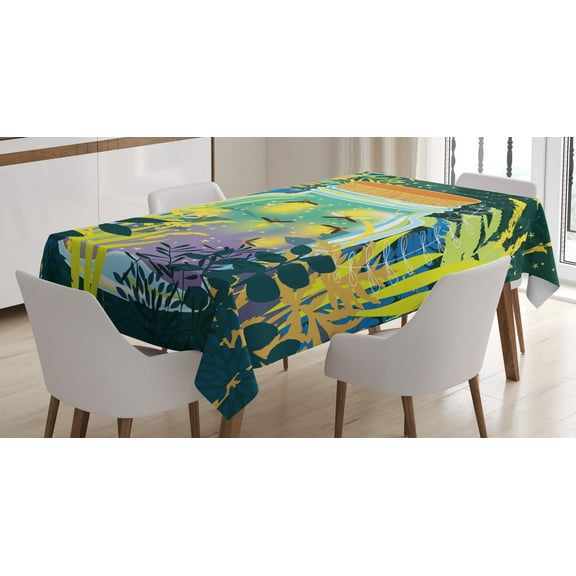 Ambesonne Firefly Tablecloth Rectangular Table Cover, Surreal Forest Landscape, 60"x90", Multicolor