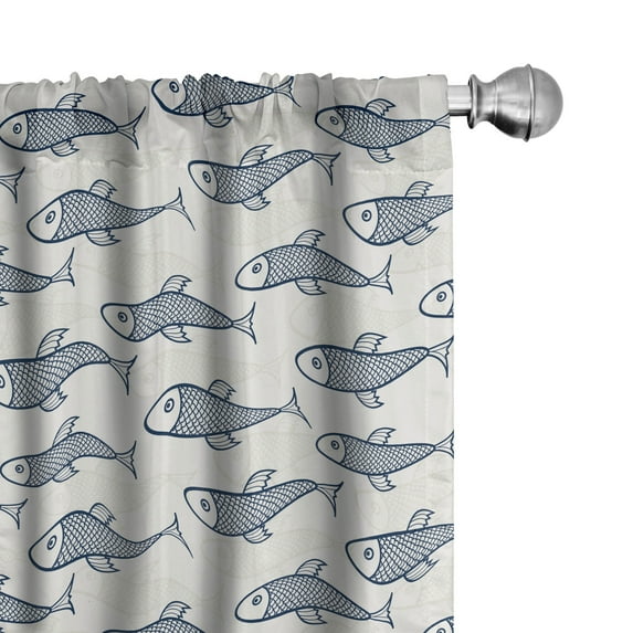 Ambesonne Fish Window Curtains, Aquarium Doodle Scales, Each 28" W x 63" L, Dark Blue White