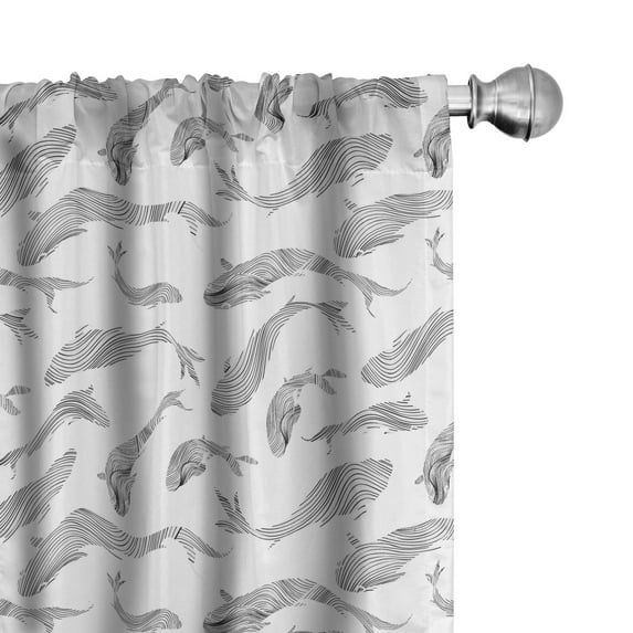 Ambesonne Fish Window Curtains, Sketch Underwater Theme, Each 28" W x 95" L, Black White Grey