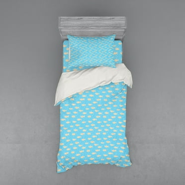 Ambesonne Fish Bedding Set 3 Pcs, Hand Drawn Style Flock, Twin, Pale Blue White