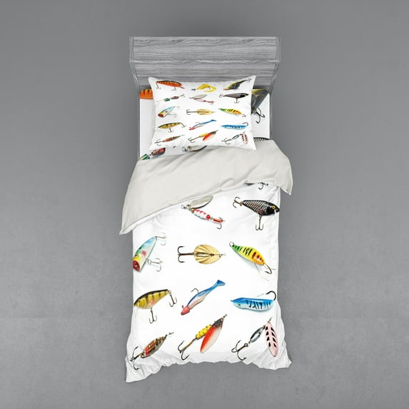 Ambesonne Fish Bedding Set 3 Pcs, Hunting Hobby Leisure, Twin XL, Multicolor