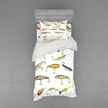 Ambesonne Fish Bedding Set 3 Pcs, Hunting Sea Animals Theme, Twin, Multicolor
