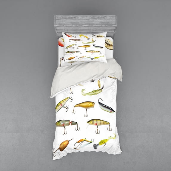 Ambesonne Fish Bedding Set 3 Pcs, Hunting Sea Animals Theme, Twin XL, Multicolor
