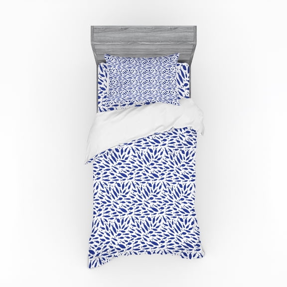 Ambesonne Fish Bedding Set 3 Pcs, Nautical Life Illustration, Twin, Violet Blue and White