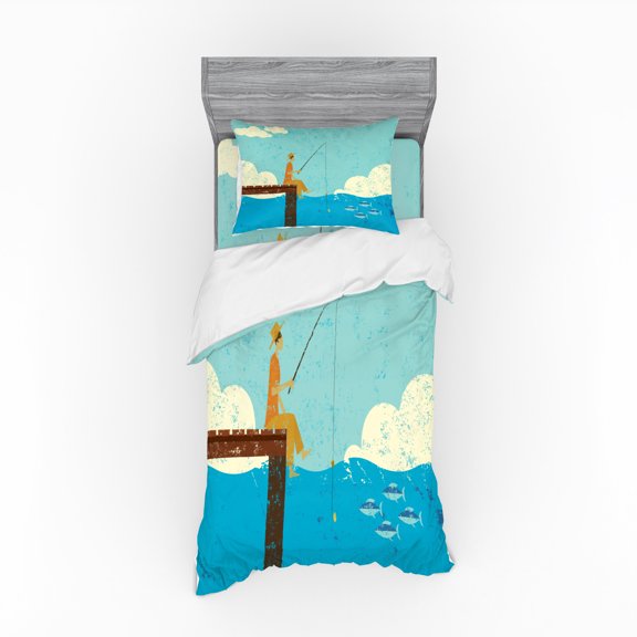Ambesonne Fish Bedding Set 3 Pcs, Underwater Life Design, Twin, Multicolor