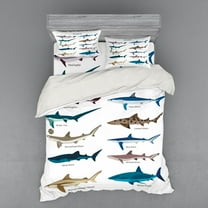 Ambesonne Fish Bedding Set 4 Pcs, Cartoon Shark Types Wild, Queen, Multicolor