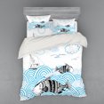 thumbnail image 1 of Ambesonne Fish Bedding Set 4 Pcs, Sketch Boat and Animals, Queen, Blue Black and White, 1 of 2
