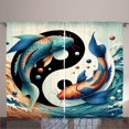 thumbnail image 1 of Ambesonne Fish Curtains 2 Panel Set, Koi on Yin Yang Symbol Waves, 108" x 108", Teal Orange Mint Green, 1 of 2