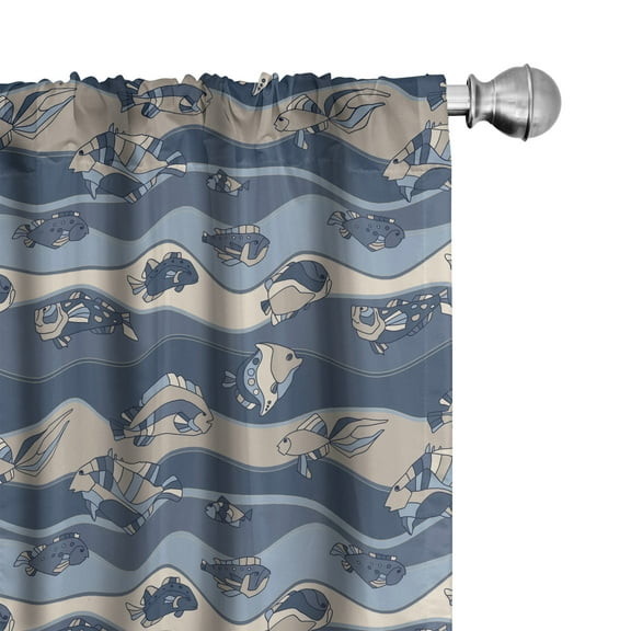 Ambesonne Fish Curtains, Cartoon Aquarium, Pair of 28"x63", Slate and Cadet Blue Tan