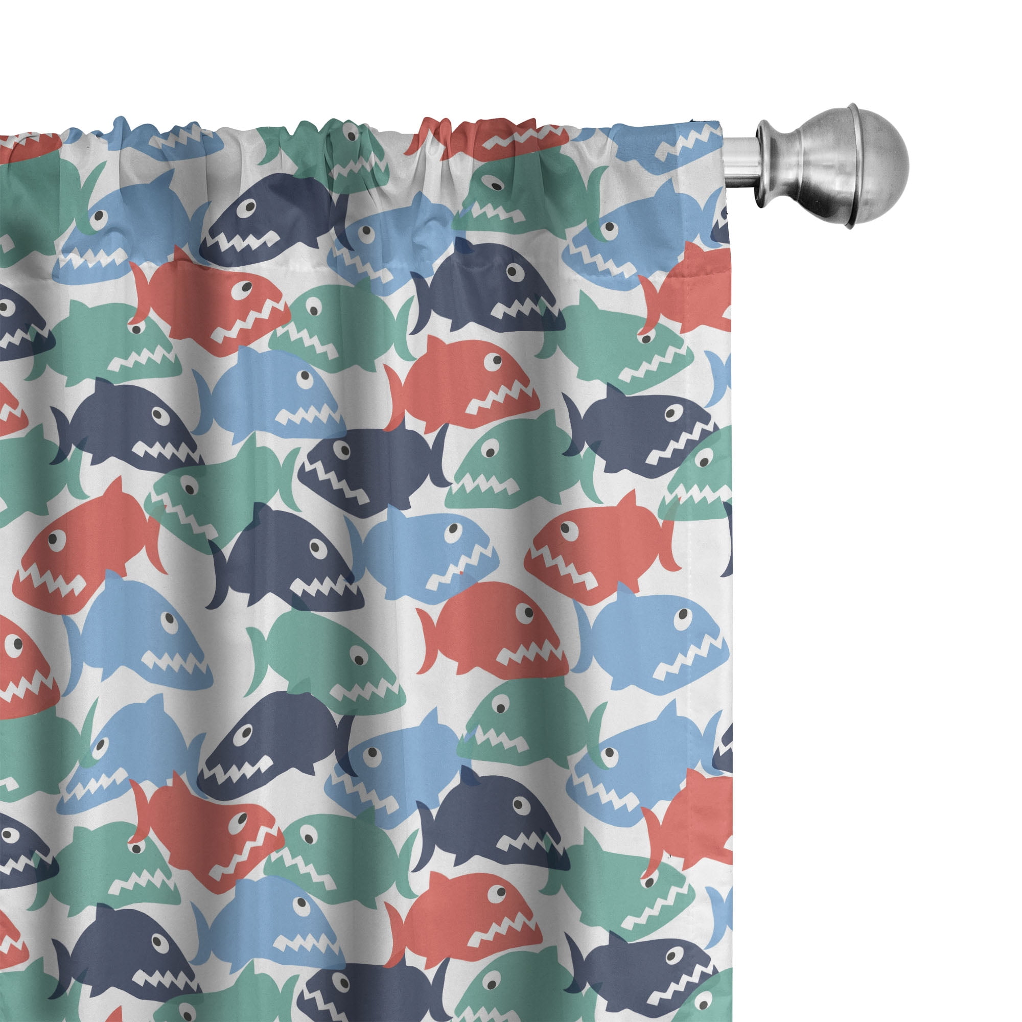 Colorful Cartoon Fish Semi-Sheer Rod Pocket Curtains, 28" x 63"