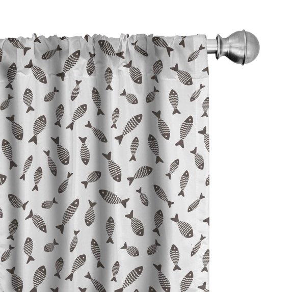 Ambesonne Fish Curtains, Digital Illustrated Animal Art, Pair of 28"x63", White and Dark Taupe