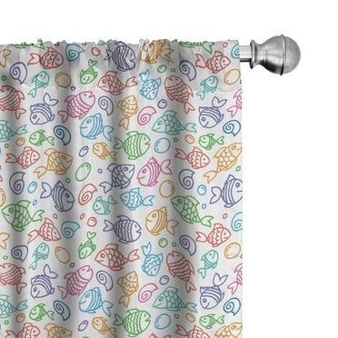 Ambesonne Fish Curtains, Doodle Fish Happy Aquarium, Pair of 28"x63", Multicolor
