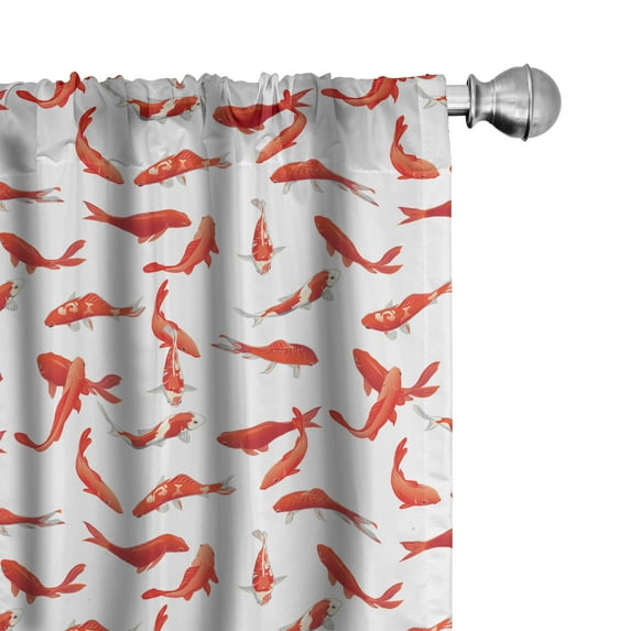 Ambesonne Fish Curtains, Koi Shoal Marine, Pair of 28"x84", Orange