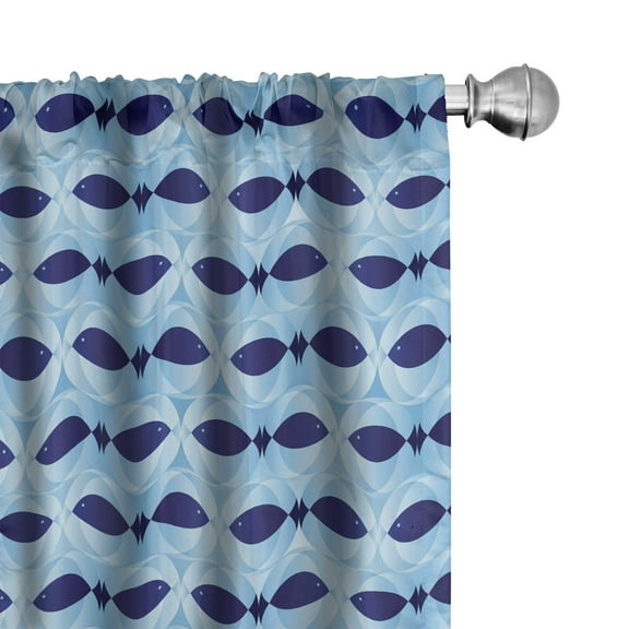 Ambesonne Fish Curtains, Nautical Animal Pattern, Pair of 28"x63", Pale Blue Navy Blue