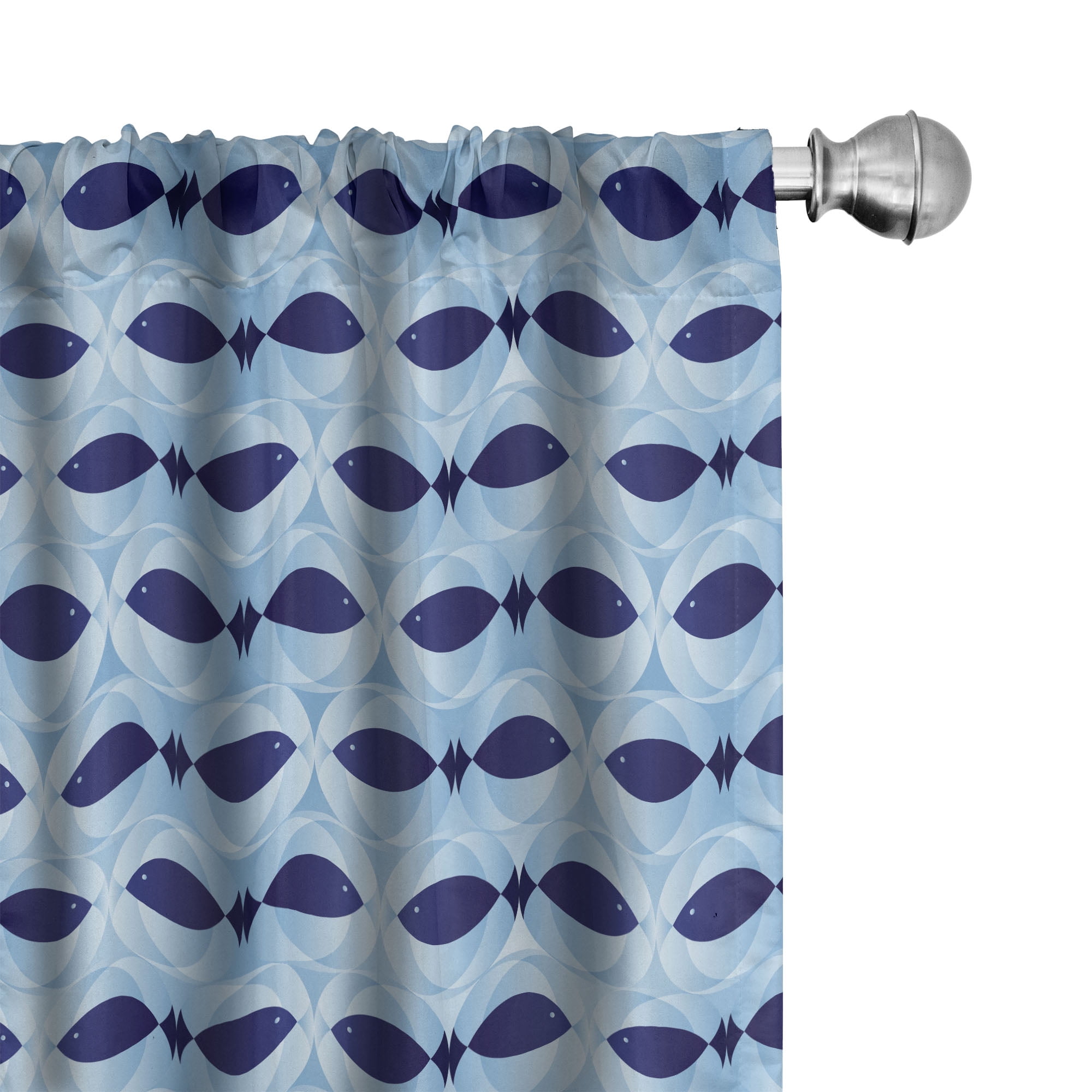 Pale Blue Navy Blue 84" Rod Pocket Semi-Sheer Curtain Panels