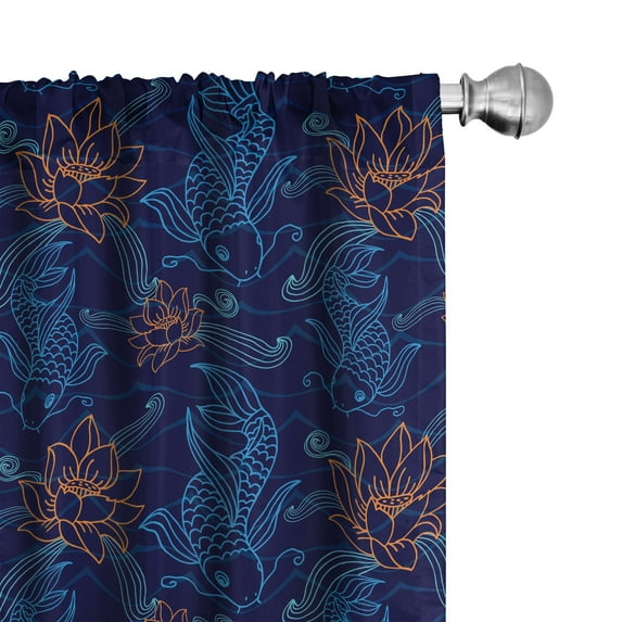 Ambesonne Fish Curtains, Oriental Sacered Carp Koi, Pair of 28"x63", Royal Blue Aqua Orange