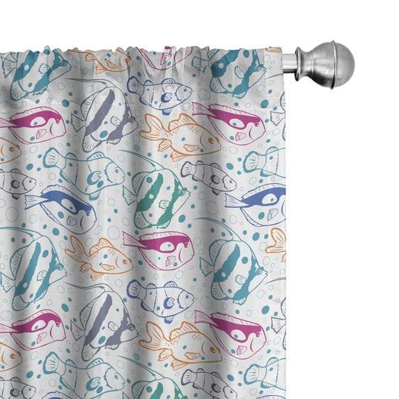 Ambesonne Fish Curtains, Retro Cartoon Style, Pair of 28"x95", Multicolor