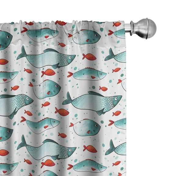 Ambesonne Fish Curtains, Subaquatic Animal Pattern, Pair of 28"x95", Orange and Pale Blue