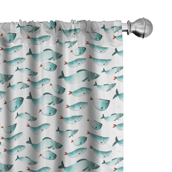 Ambesonne Fish Curtains, Watercolor Marine Animal, Pair of 28"x95", Teal