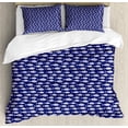 thumbnail image 1 of Ambesonne Fish Duvet Cover Sets, Grunge Art Dangerous Piranhas, 2-Queen, Indigo and Pastel Purple, 1 of 7