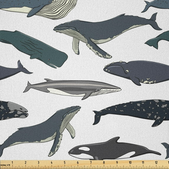 Ambesonne Fish Fabric by the Yard Microfiber, Whales Aquatic Species Marine, 1 Yard, Slate Blue and Purpleblue