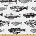 thumbnail image 1 of Ambesonne Fish Fabric by the Yard Upholstery, Sea Animals Black White, 2 Yards, Black White, 1 of 4