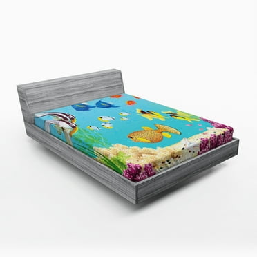 Ambesonne Fish Fitted Sheet, Cartoon Underwater Theme, Queen Size, Multicolor