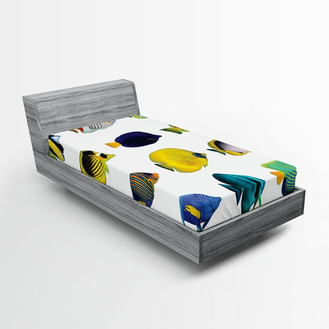 Ambesonne Fish Fitted Sheet, Collage of Sea Animals, Twin Size, Multicolor