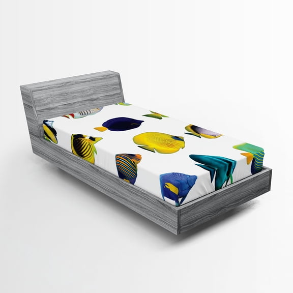 Ambesonne Fish Fitted Sheet, Collage of Sea Animals, Twin XL Size, Multicolor