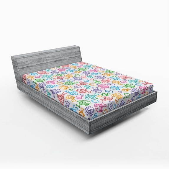 Ambesonne Fish Fitted Sheet, Funny Fish Aquaic Motif, Full Size, Multicolor