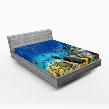 Ambesonne Fish Fitted Sheet, Ocean Animals, Queen Size, Multicolor