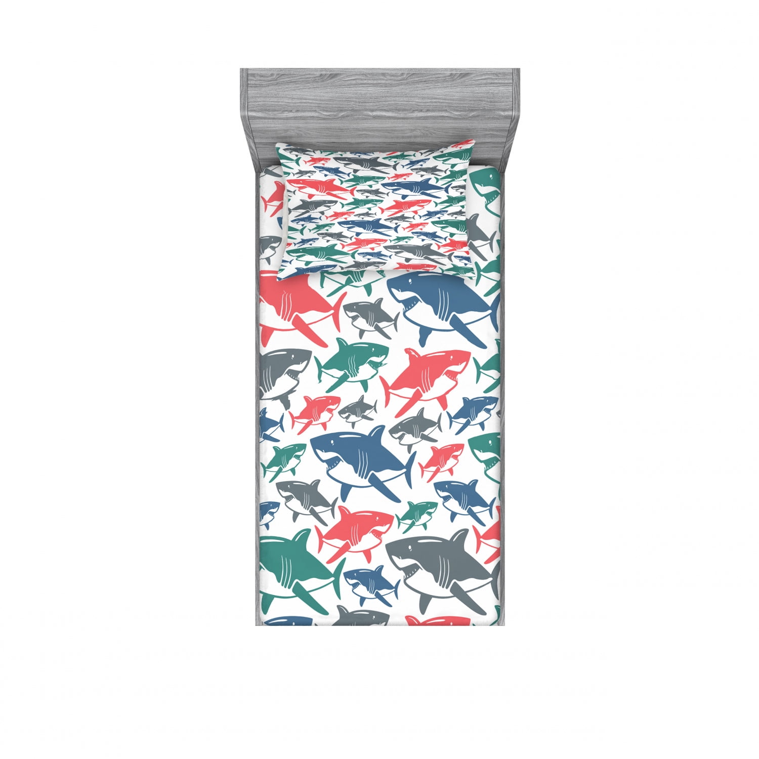 Twin XL White Microfiber Shark Print Sheet Set