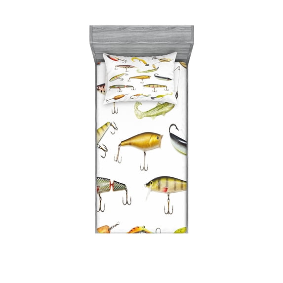 Ambesonne Fish Fitted Sheet & Pillow Sham Set, Hunting Sea Animals Theme, Twinxl, Multicolor