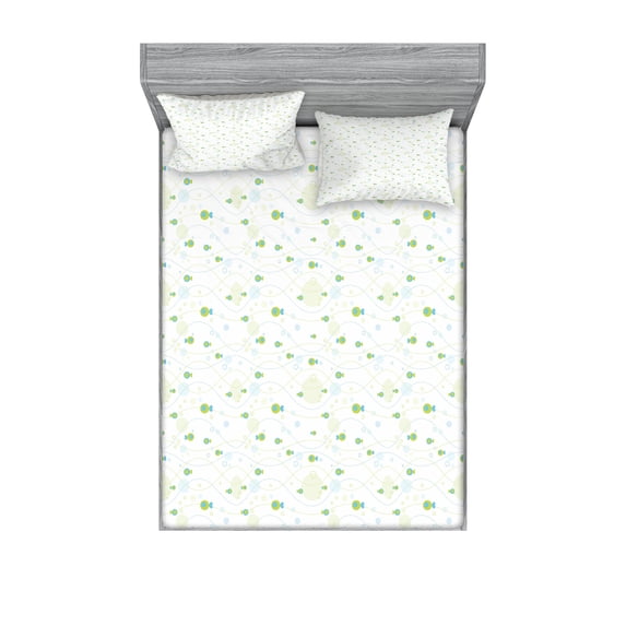Ambesonne Fish Fitted Sheet & Pillow Sham Set, Marine Life Inspiration, Queen, Apple Green Blue