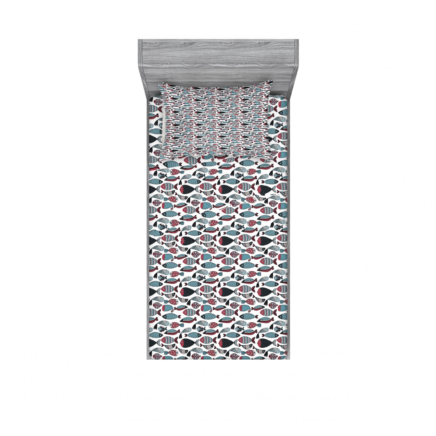 Twin White Microfiber Fish Print Kids Sheet Set