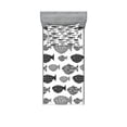 thumbnail image 1 of Ambesonne Fish Fitted Sheet & Pillow Sham Set, Sea Animals Black White, Twin, Black White, 1 of 2