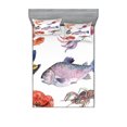 thumbnail image 1 of Ambesonne Fish Fitted Sheet & Pillow Sham Set, Sea Animals Watercolor, Queen, Mustard Navy, 1 of 2