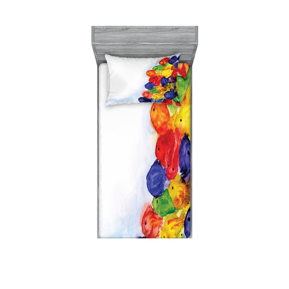 Ambesonne Fish Fitted Sheet & Pillow Sham Set, Watercolor, Twinxl, Multicolor