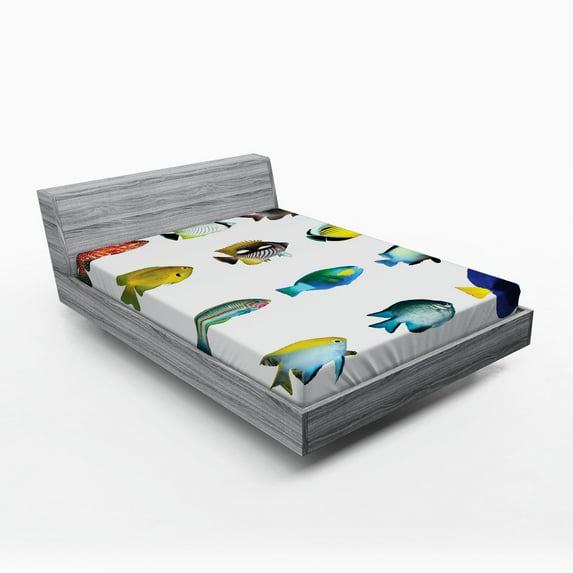 Ambesonne Fish Fitted Sheet, Sea Creatures Nautical, Full Size, Multicolor