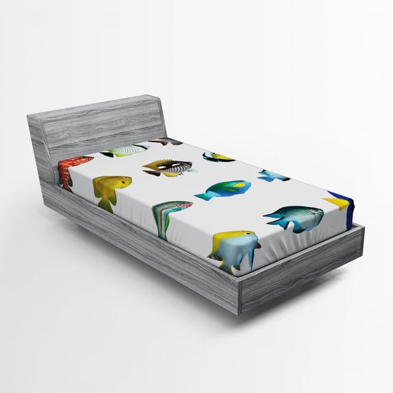 Ambesonne Fish Fitted Sheet, Sea Creatures Nautical, Twin Size, Multicolor