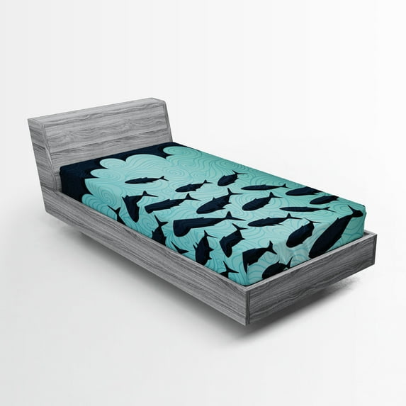 Ambesonne Fish Fitted Sheet, Surreal Ocean Life Theme, Twin Size, Blue Turquoise