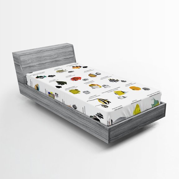 Ambesonne Fish Fitted Sheet, Underwater Aquatic Species, Twin XL Size, Yellow Blue Black