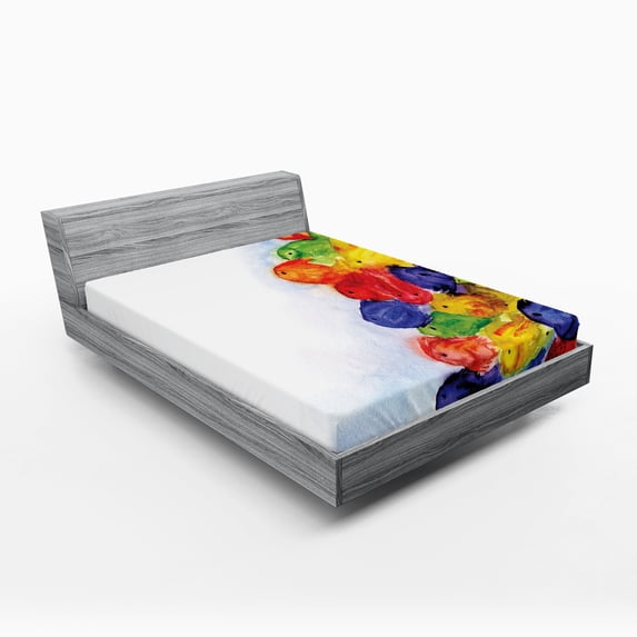 Ambesonne Fish Fitted Sheet, Watercolor, Full Size, Multicolor