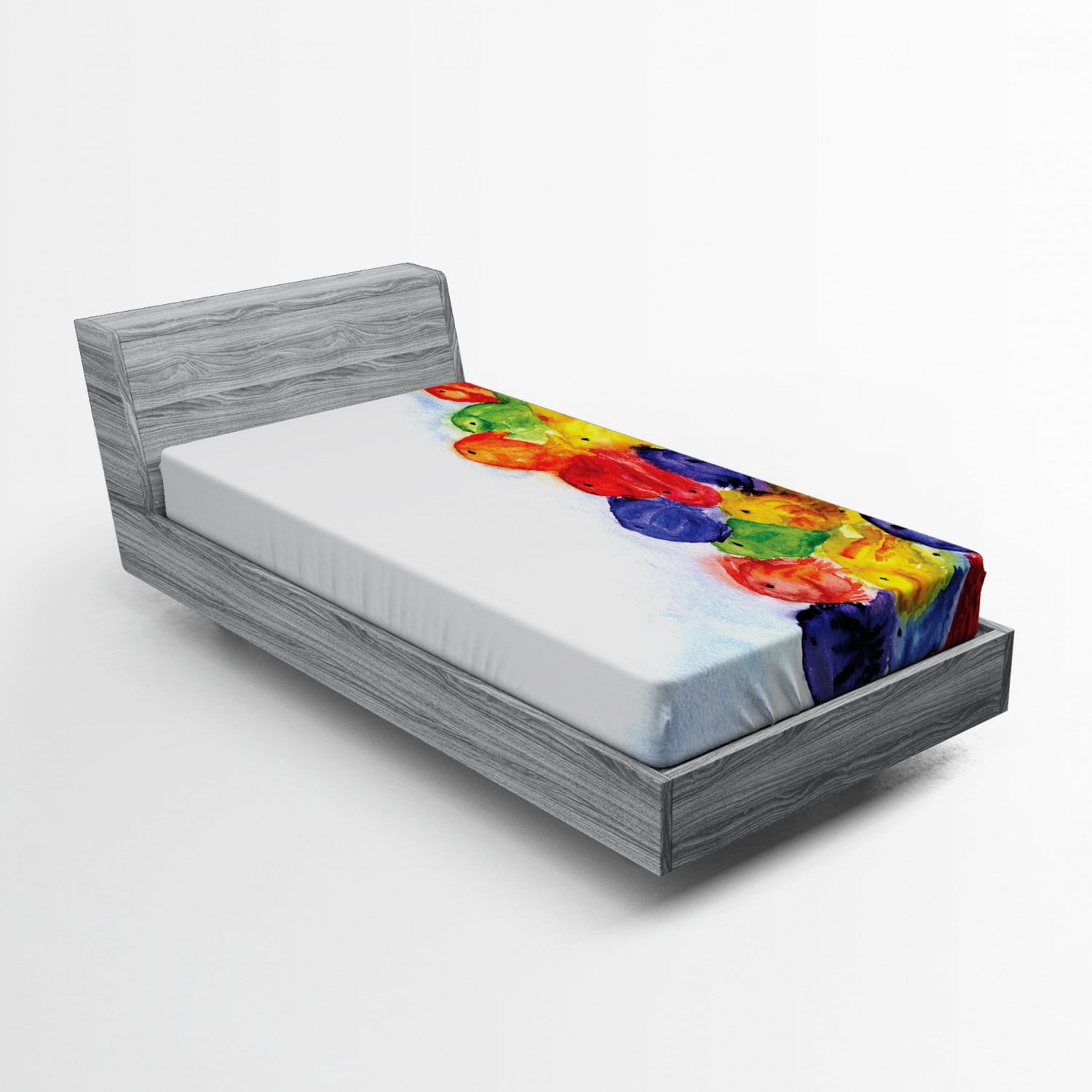 Twin White Microfiber Fitted Sheet with Colorful Print