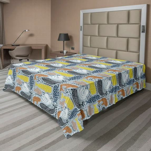 Ambesonne Fish Flat Sheet, Abstract Colorful Ocean, California King, Multicolor