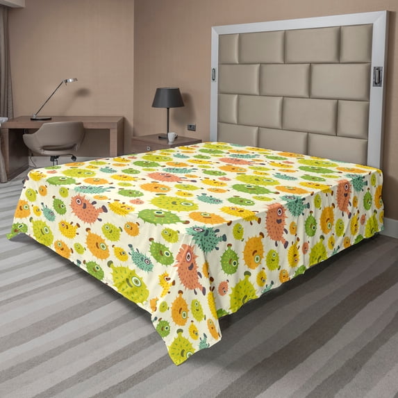 Ambesonne Fish Flat Sheet, Funny Pufferfish Colorful, Queen Size, Multicolor