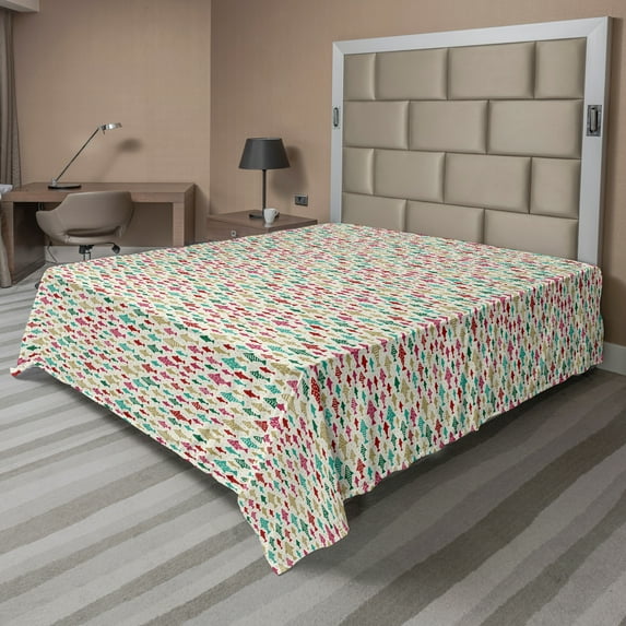 Ambesonne Fish Flat Sheet, Ornamental Underwater Elements, King Size, Eggshell and Multicolor