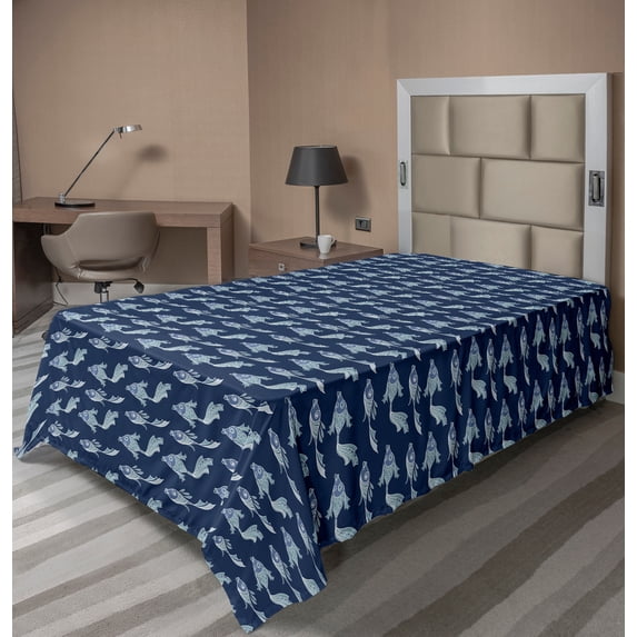 Ambesonne Fish Flat Sheet, Ornamental of Underwater, TwinXL Size, Night Blue Pale Seafoam