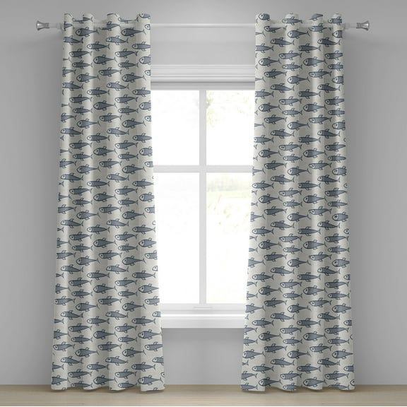 Ambesonne Fish Grommet Curtain, Aquarium Doodle Scales, 50" x 120", Dark Blue White
